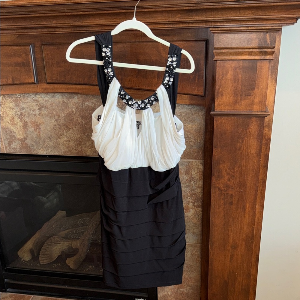 Y2K 90s sexy bejeweled embellished bandage black and white formal mini dress XL